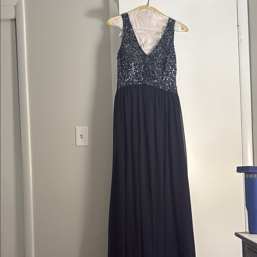 Aidan by Aidan Mattox Blue Sequin Maxi Gown